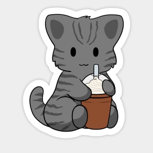 Black Stripped Cat Iced Coffee Sticker